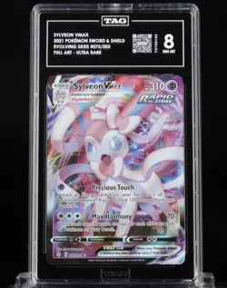Pokemon Sylveon VMAX Full Art Ultra Rare Holo Card 075/203 TAG 8 - Image 1