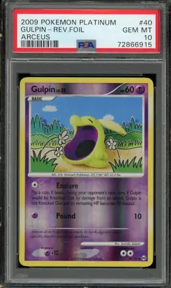 PSA 10 Gem Mint Gulpin 40/99 Platinum Arceus Reverse Holo Pokemon Card POP 2 - Image 1