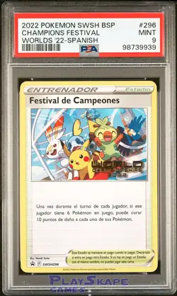 Pokemon Card PSA 9 Champions Festival SPANISH World Worlds Promo SWSH296 2022 - Image 1