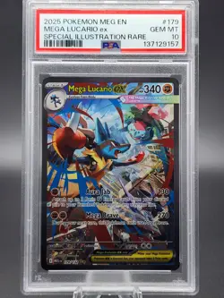 Mega Lucario EX SIR 2025 Pokemon Mega Evolution Base EN #179/132 PSA 10 GEM MINT - Image 1