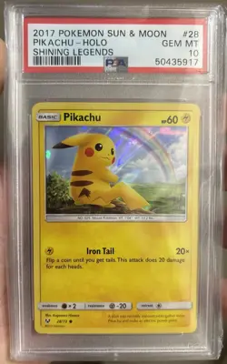 Pokemon Shining Legends #28 Pikachu Holo PSA 10 - Image 1