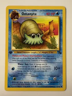 Omanyte 52/62 Fossil First Edition Vintage WOTC Pokemon TCG Card LP - Image 1