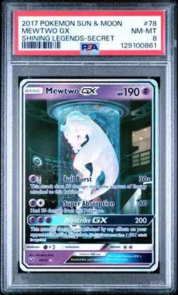 2017 POKEMON SUN & MOON SHINING LEGENDS SECRET #78 MEWTWO GX PSA 8 - Image 1