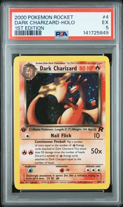 2000 POKEMON ROCKET 1ST ED #4 DARK CHARIZARD-HOLO PSA 5 - Image 1
