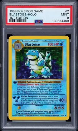 1999 POKEMON GAME 1ST ED #2 BLASTOISE-HOLO PSA 9 - Image 1