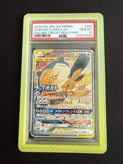 PSA 10 Eevee & Snorlax GX 297/SM-P Promo Tag Bolt Pokemon Card 2018 Japanese - Image 1