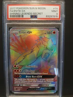 2017 Pokemon Sun Moon Rainbow Entei GX 74 Full Art Shining Legends Secret PSA 9 - Image 1
