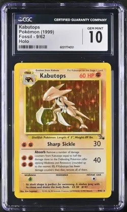 CGC 10 Kabutops 1999 Fossil 9/62 Holo Pokemon Card - Image 1