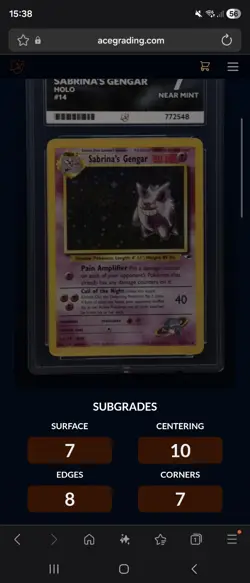 2000 Pokemon Gym Heroes Sabrina's Gengar Holo Rare 14/132 ACE 7 NEAR MINT SWIRL - Image 4