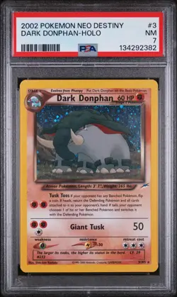 2002 POKEMON NEO DESTINY #3 DARK DONPHAN-HOLO PSA NM 7 - Image 1