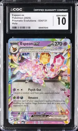 2025 POKEMON PRISMATIC EVOLUTIONS - HOLO #034/131 ESPEON EX CGC 10 GEM MINT - Image 1