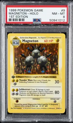 1999 POKEMON BASE SET 1ST EDITION #9 MAGNETON-HOLO PSA 8 - Image 1