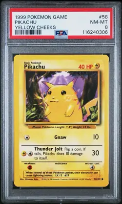 Pokemon TCG 1999 Base PIKACHU 58/102 Yellow Cheeks PSA 8 NM-MT - Image 1