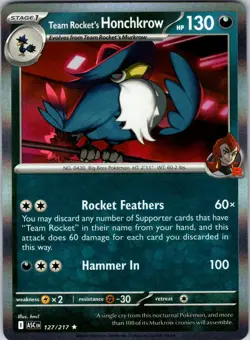 Team Rocket's Honchkrow 127/217 ME: Ascended Heroes Pokemon TCG NM Reverse Holo - Image 1
