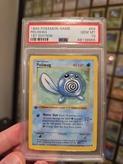 Pokemon 1st Edition Shadowless Base Set Poliwag 59/102 Common Card PSA 10 - Image 1