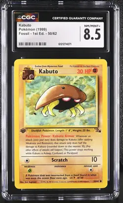 CGC 8.5 Kabuto 1999 Fossil 1st Edition 50/62 Pokemon Card - Image 1