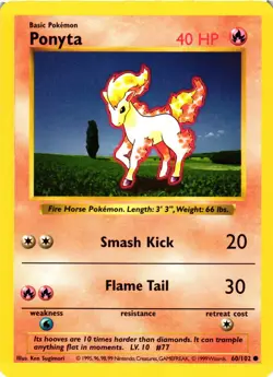 Pokemon TCG Ponyta Base Set 60/102 Regular Shadowless Common NM - Image 1