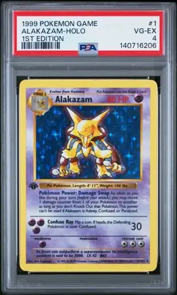1999 Pokemon 1st Edition Base Set Alakazam #1 Holo PSA 4 - Image 1