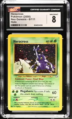 Pokemon Neo Genesis HERACROSS Holo CGC 8 (4208) Graded Power - Image 1
