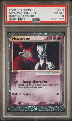 Pokemon Mewtwo ex Ruby & Sapphire Holo EX Ultra Rare 101/109 PSA 8 2003 - Image 1
