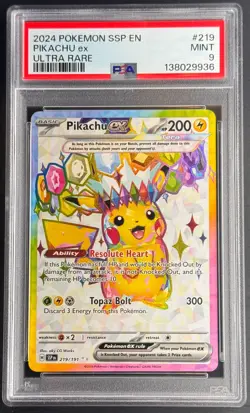 2024 POKEMON SSP EN-SURGING SPARKS ULTRA RARE #219 PIKACHU EX PSA 9 - Image 1
