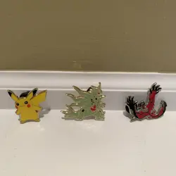 Lot of 3 Pokemon Enamel Pins (Pikachu, Yveltal, Mega Tyranitar) - Image 1