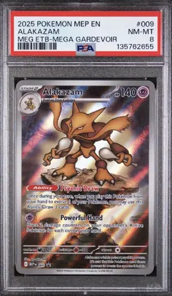 2025 POKEMON MEP MEGA EVOLUTION ETB PROMO #009 ALAKAZAM PSA 8 - Image 1