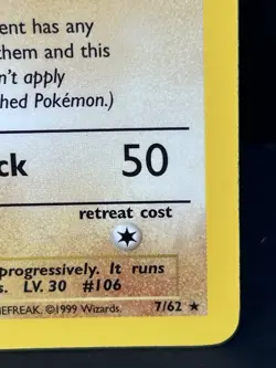 1999 Pokemon Card Fossil Hitmonlee 1st Edition Holo Rare MP - Image 5