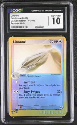 CGC 10 GEM MINT Linoone 2003 EX Sandstorm 44/100 Reverse Holo Pokemon Card - Image 1