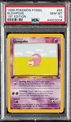1999 POKEMON FOSSIL 1ST ED #55 SLOWPOKE PSA 10 - Image 1