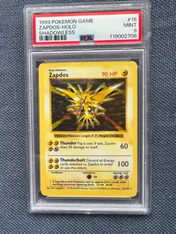 1999 Pokemon Game Zapdos-Holo Shadowless PSA 9 Mint Very Rare - Image 1