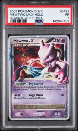 2008 POKEMON DIAMOND & PEARL BLACK STAR PROMO #DP28 MEWTWO LV.X-HOLO PSA 1 - Image 1