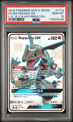 2018 POKEMON SUN & MOON CELESTIAL STORM #177A FULL ART/RAYQUAZA GX PSA 10 - Image 1