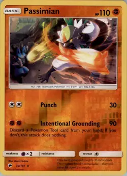 Passimian 79/147 Reverse Holo Rare Pokemon English SM Burning Shadows Played - Image 1