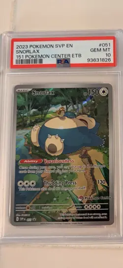 Graded PSA 10 Snorlax - 051 (Pokemon Center Exclusive) 2023 pokemon center etb - Image 1