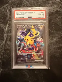 Pokemon TCG 2023 WCS23 Japanese Pikachu EX Full Art #001 PSA 10 Gem Mint - Image 1