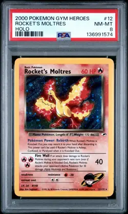 2000 POKEMON GYM HEROES HOLO #12 ROCKET'S MOLTRES PSA 8 - Image 1