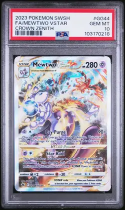 2023 Pokemon SWSH Crown Zenith #GG44 Mewtwo Vstar PSA 10 GEM MINT - Image 2