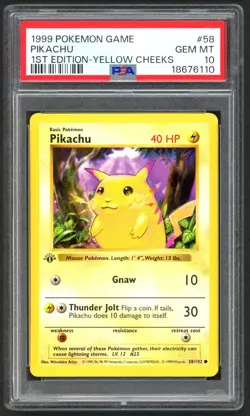 Pokemon Cards - PSA 10 1st Edition Shadowless Pikachu 58/102 - Base Set GEM MT - Image 1