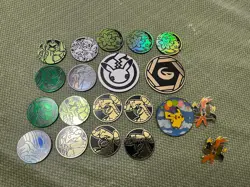 Lot Of Pokemon (3) Pins And (17)Coins - Image 1