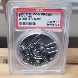 PSA 8 Pokemon Worlds 2025 Championships Anaheim Metal Pikachu Coin Poke Center - Image 1