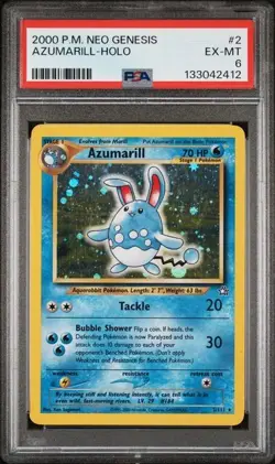 2000 Pokemon Neo Genesis Azumarill Holo #2 Graded PSA 6 - Image 1