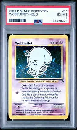 2001 Pokemon Neo Discovery Wobbuffet 16 Holo PSA 6 EX-MT - Image 2