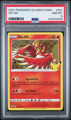 2023 Pokemon Celebrations 001/025 Ho-Oh Holo PSA 8 NM Rare Card Fresh New foil - Image 1