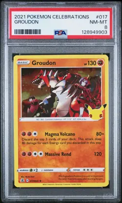 2023 Pokemon Celebrations 017/025 Groudon Holo PSA 8 NM Rare Card Fresh foil New - Image 1