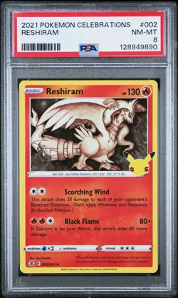 2023 Pokemon Celebrations 002/025 Reshiram Holo PSA 8 NM Rare Card Fresh foil - Image 1