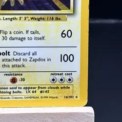 Pokemon TCG Zapdos Holo Rare Card Base Set 16/102, 1999 - Image 5
