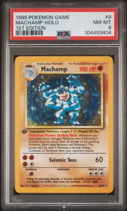 1999 POKEMON BASE SET 1ST EDITION #8 MACHAMP-HOLO PSA 8 - Image 1