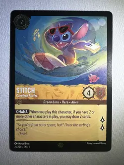 2023 Disney Lorcana Stitch Carefree Surfer #21 Foil First Chapter - Image 1