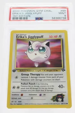 PSA 9 MINT 2000 Pokemon Gym Challenge #69 Erika's Jigglypuff 1st Edition !!! - Image 1